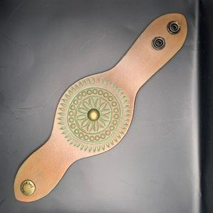 Wide Brown Leather Cuff Band Bobo Vintage Turquoise Snap Bracelet